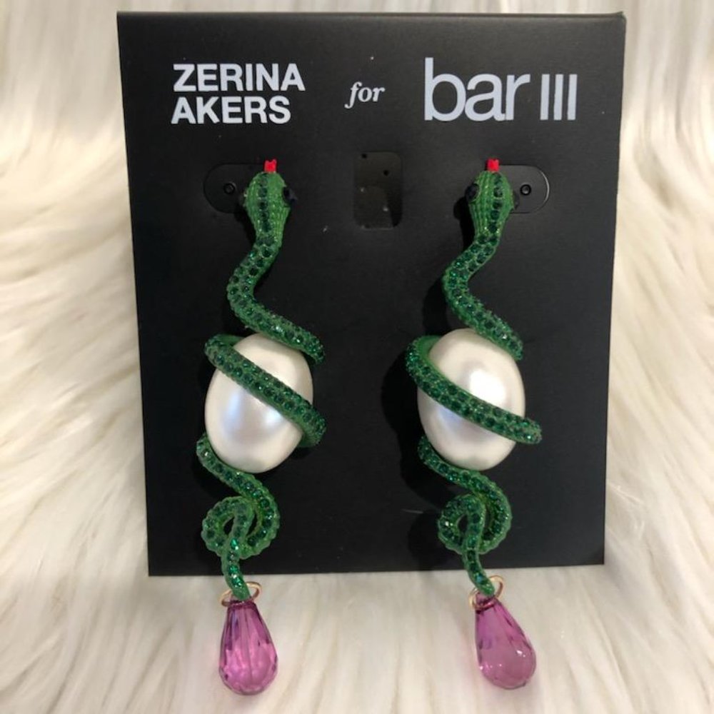 Bar III Snake & Imitation Pearl Snake Drop Earrings